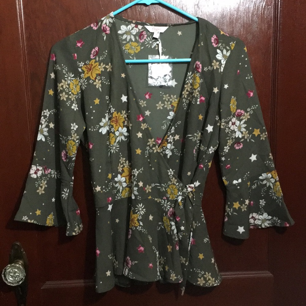 Candies bell sleeve, peplum wrap top